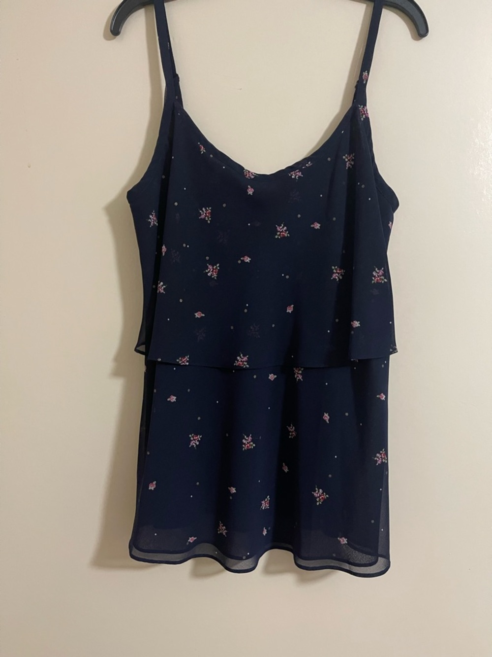 CAbi Floral Lined Layered Tank Top Spaghetti Strap Casual Top Sz S Camisole